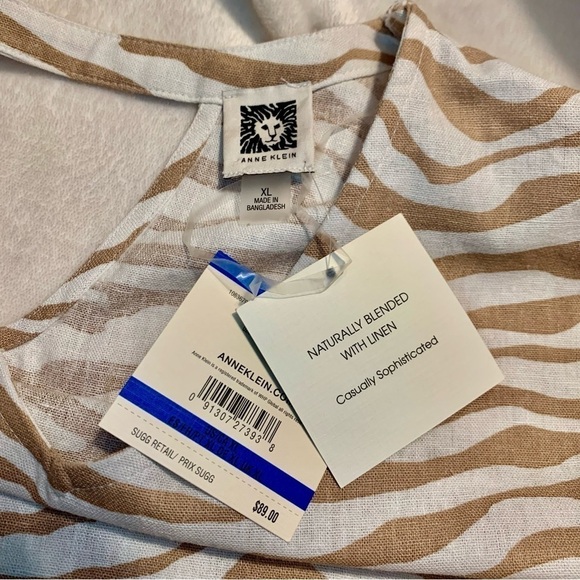 NWT Anne Klein Tunic Top XL Linen Blend White Tan Animal Print V-Neck - Picture 12 of 16